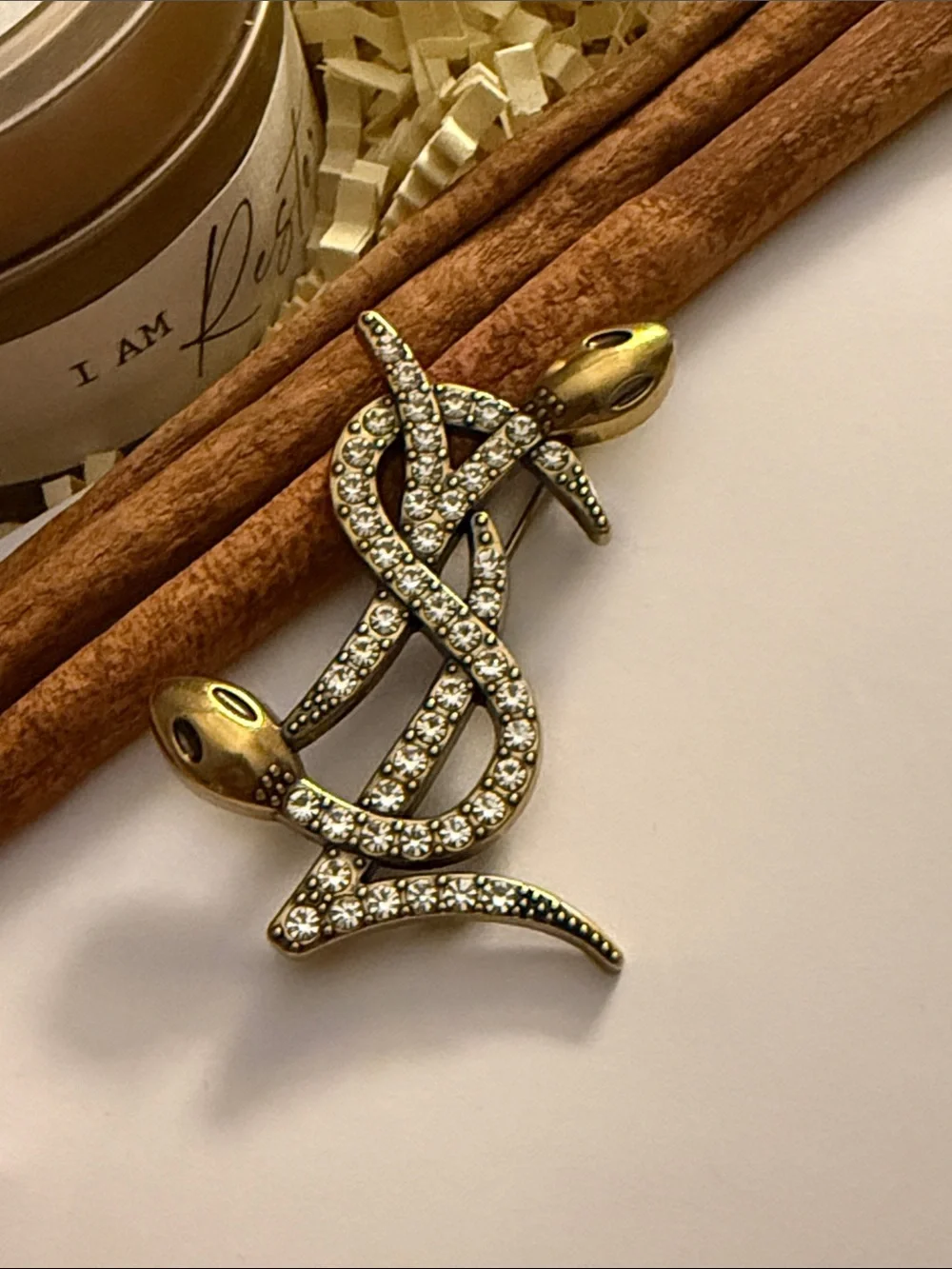Fashion Designer Brooch Crystal Snake  Brooch - Gold Tone